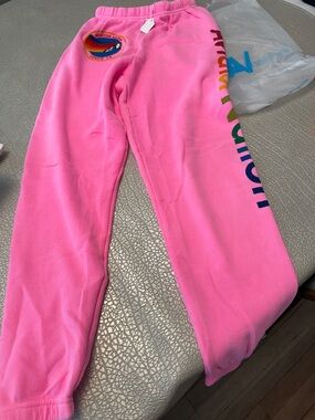 Aviator Nation Hot Pink Fleece Joggers with Rainbow Side Logo